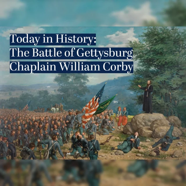 "In the presence of death, religion gives hope and strength. The Christian soldier realizes that his power comes from the 'God of battles,' not from man." These words, penned by Father William Corby as he remembered his service during the Civil War, perfectly capture the importance of military chaplains on the battlefield. 

As a young man, Corby studied at the University of Notre Dame, where he was ordained as a priest in the Catholic Church in 1860. The next year, he volunteered to join the Union Army as a chaplain with the 88th New York Infantry, a regiment in the Irish Brigade. In Memoirs of Chaplain Life, he writes that he was filled with “zeal for the salvation of those destined to fall in the pending stupendous contest between two powerful opposing armies.” Corby served with the New York 88th throughout the war, proudly asserting that the regiment never had to go without the support of a chaplain. 

Though he was consistent in his ministry, Chaplain Corby’s most distinguishing moment came during the famed Battle of Gettysburg. As his battered unit prepared to go into combat, Corby proposed that he be allowed to perform a rite of general absolution. A Catholic ritual more commonly practiced in Europe, it was meant to absolve soldiers before battle, in the event that they were to die without the chance to give a final confession. His commanding officer approved, and Corby recalled that all soldiers, whether Catholic or Protestant, observed the moment with a sense of reverence. His actions are immortalized in "Absolution Under Fire," a painting by Paul Wood. Remembering that day later, Corby wrote, "That general absolution was intended for all [...] not only for our brigade, but for all, North or South, who were susceptible of it and who were about to appear before their Judge."

Follow the Chaplains Museum and visit us on the campus of Liberty University to learn more about chaplains' service under fire.

Help the Chaplains Museum expand our collection and add new exhibits! Look for the “Donate” section at the link in our bio.

#chaplains #chaplainsmuseum #militarychaplains #civilwar #gettysburg #todayinhistory