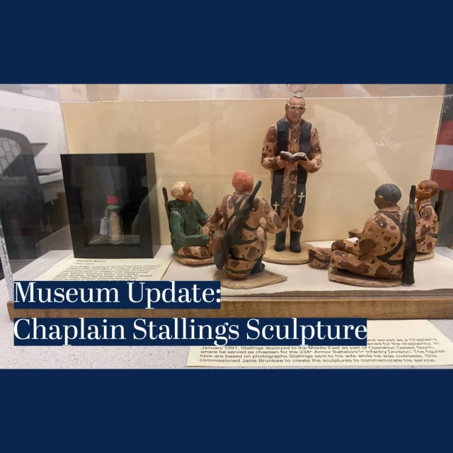 Memory can take many forms. For some, stories of service are told through interviews and photographs. For others, their private thoughts and memories are kept safe in the pages of a diary. For Chaplain Ben Stallings, memory of service is kept alive with sculpture and a bottle of desert sand. 

Chaplain Stallings first enlisted during the Vietnam War, where he served as a chaplain’s assistant. Inspired by the service and leadership he saw, he began training to become a chaplain himself in 1972. He deployed to the Middle East for Operation Desert Storm in 1991 alongside the 234th Armor Battalion. Chaplain Stallings was faithful in service even in the harsh desert conditions, at times conducting services from the hood of a humvee. He sent pictures of his service back to the States, where his wife commissioned a local artist to translate them into sculpture. 

Another, reminder of Chaplain Stallings’s service, this one more subtle, is a small, glass bottle filled with desert sand. He explained that soldiers received the sauce with their rations and that, once the bottles were empty, they would fill them with a bit of sand from each place they stayed during their tour of duty. In this way, what seems like a pile of sand becomes a story of hardship and service, duty and sacrifice. 

Every item tells a story. Follow the Chaplains Museum and come visit us at Liberty University to see more stories of military chaplains first-hand. 

Help the Chaplains Museum expand our collection and add new exhibits. Look for the “Donate” section at the link in our bio. 

#chaplainsmuseum #militarychaplains #libertyuniversity #museumupdates #desertstorm