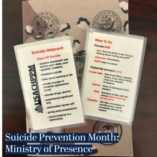September is Suicide Prevention Month, a time to raise awareness and highlight resources for those who may be struggling. Throughout the U.S. military, chaplains serve as a source of support for servicemembers and their families during difficult moments.

Although military chaplains represent particular religious traditions, their care extends beyond members of their own faith. Chaplain Lt. Col. Kevin Daul of the U.S. Army Sustainment Command emphasized approaching those who are struggling with compassion rather than judgment. “I’m not going to pass judgment,” Daul explained. “I’ve never walked in their shoes.” Still, some servicemembers may feel hesitant to approach a chaplain because of barriers such as rank, education, ethnicity, or social background. Daul sees breaking down those barriers as part of his responsibility, helping make sure servicemembers feel comfortable reaching out when they need someone to talk to.

Confidentiality is also an important part of military chaplaincy, giving service members a place to speak openly and turn to a trusted listener during difficult moments.

Suicide prevention, however, does not begin and end in the chaplain’s office. Daul emphasized the importance of recognizing when someone may be struggling and being willing to reach out: “It’s in your human description. It’s what the Army wants us to do – check up on that person.”

This care reflects an important part of military chaplaincy: the ministry of presence. Chaplains serve alongside military personnel in hospitals, offices, training environments, and deployments. Their presence can provide someone with an opportunity to be heard, receive support, and take the next step toward getting help. As Daul explained, “It’s our job to love and care for the human being and see the value of that person’s life.” During Suicide Prevention Month, we recognize the continued ministry of chaplains throughout the U.S. Armed Forces and the importance of supporting those who may be struggling.
(Jon Micheal Connor, “Army Chaplains Here to Help Anyone with Suicidal Ideations,”ASC Public Affairs, September 30, 2024)
#chaplainsmuseum #militarychaplains #libertyuniveristy #ministryofpresene